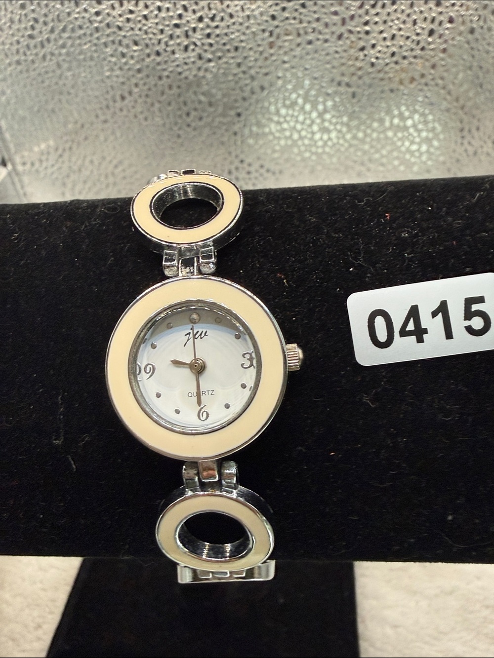 Silver-toned Bracelet Watch with Cream Enamel Accents